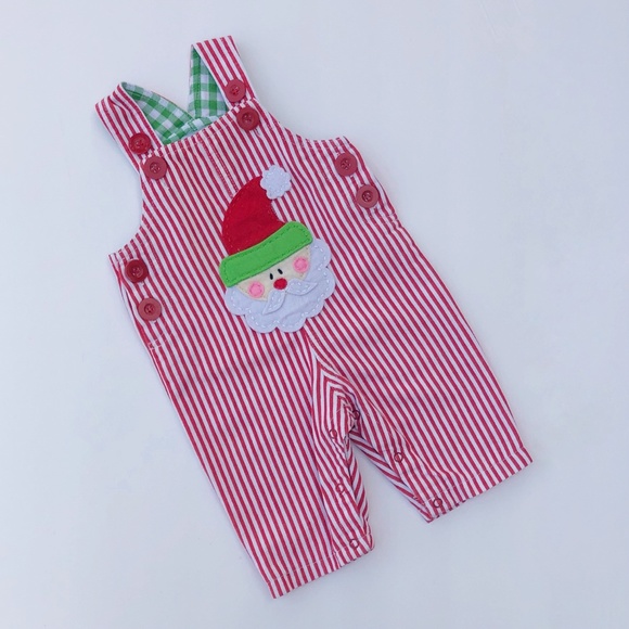 Mud Pie Baby Santa Claus Striped Christmas Overalls 0-6M - Picture 13 of 13